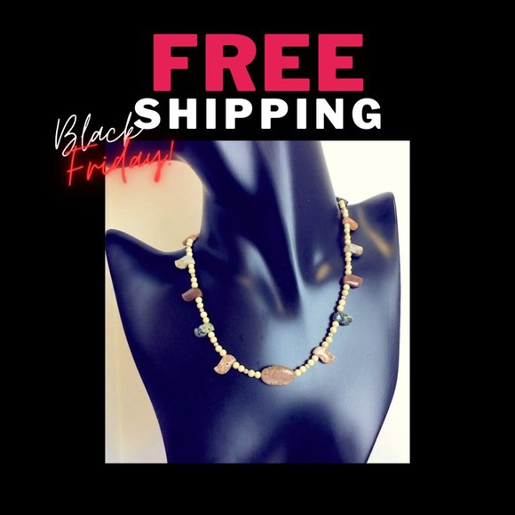 Ocean Jasper River Stone Sterling Silver Beads Stones Necklace Women’s 17 inches - Picture 6 of 7